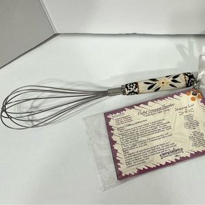 NWT TEMPTATIONS CERAMIC HANDLE STAINLESS STEEL WHISK & RECIPE CARDS